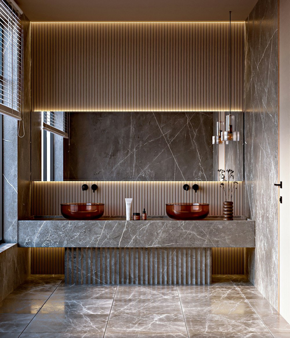 Spotless marble bathroom with double vanity